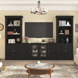 128"W Entertainment Center for TVs up to 80", Modern TV Stand Media Console Wall Unit with Glass Display Shelves