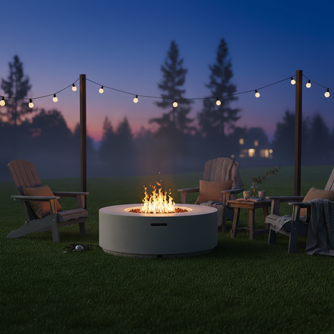 38" Round Propane Fire Pit Table, 50000 BTU Large Outdoor Fireplace with Faux Stone Finish, Lava Rocks & Waterproof Cover