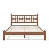 Queen Size Platform Bed Frame Bamboo Bed with Diamond-shaped Headboard, Brown