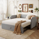 Twin Size Velvet Upholstered Daybed with Pop Up Trundle, 2-in-1 Sofa Bed for Bedroom Guest Room