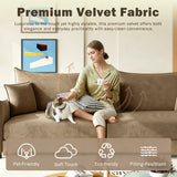 King Pull-out Sleeper Sofa Bed with 3 Pillows, 3-in-1 Convertible Sofa Velvet Upholstered Recliner Lounge Couch, Camel