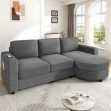 84.6"W L-Shaped Sectional Sofa with Curved Chaise Lounge, Chenille Fabric Couch with 2 USB Ports & Side Storage Pockets, Gray