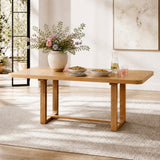 Extendable Dining Table Solid Wood Dinner Table Rectangular Kitchen Table Desk with Rounded Corner & Foot Pad, Natural
