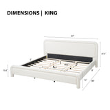 King Size Upholstered Platform Bed with Curved Headboard, Solid Bed Frame, No Box Spring Needed, White