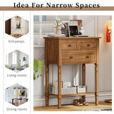Narrow Console Table, Slim Sofa Table with Three Storage Drawers and Bottom Shelf (Natural)
