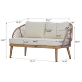 2-Piece Acacia Wood Patio Set, Curved Tub Loveseat & Slatted Coffee Table with Woven Rope Accents & Weather-Resistant Cushions