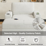 42.8" Oversized Chaise Lounge Chair with Storage Ottoman, Corduroy Sofa Bed with Cup Holders & USB Charging Port, Upholstered Sleeper Chair, Deep - Seat Reading Couch for Living Room, Bedroom