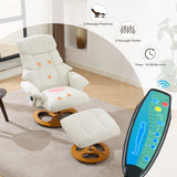 Ergonomic Recliner Chair with Ottoman, Modern 360° Swivel Lounge Chair with Footstool, Chenille Fabric, 5 Point Vibration Massage, Seat Heating & 140° Adjustable Backrest for Home or Office