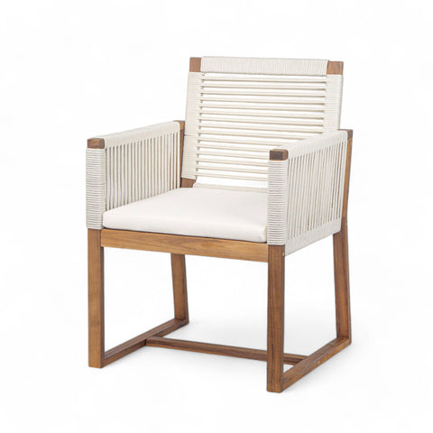 2 pcs Patio Chairs, Outdoor Acacia Wood Dining Chairs with Cushions, Handwoven Rope Back and Arms