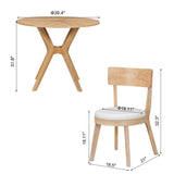 Mid-Century Modern 39.4" Round Dining Table Set with 2 Chairs, Intersecting Wooden Legs, Rubberwood & Plywood Construction, Oak Veneer Finish