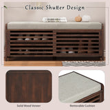 Shoe Bench with Storage and Cushion, Distressed Shutter Storage Bench with Retro Charm for Living Room, Entryway
