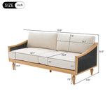 Mid-century Loveseat Sofa 70.9" Sofa Couch with Rattan Armrests&Wooden Legs for Living Room
