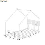 Twin Size House Bed with Roof and Colorful Lights, Metal Bed Frame with Slats and Legs, House Bed for Boy, Girls and Young Teens, No Box Spring Needed