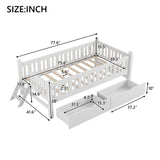 Wood Twin Size Platform Bed with Guardrail and 2 Drawers