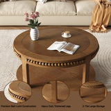 31.5 Inch Round Solid Wood Coffee Table & Sofa Table - Two-Tier Thickened Top, Sturdy Legs, Circle Table for Living Room