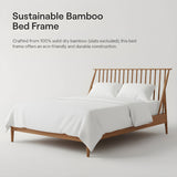 Solid Bamboo Wood Spindle Platform Queen Bed with 46.5" Tall Headboard, Bohemian Bed Frame with Wooden Slats and Metal Support, Mid-Century Modern Style,No Box Spring Needed