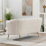 Modern Chenille Loveseat Small Sofa Small Mini Room Couch Two-Seater Sofa with Gold Metal Legs for Small Space Office Studio Apartment Bedroom