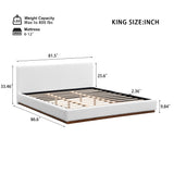 Elegant White Fabric Upholstered Bed With Nice Wood Grain Textured Solid Wood Base Frame,White
