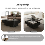 38.6'' Fluted Lift-top Coffee Table Solid Wood Veneered Modern Coffee Table Accent Tea Table with Storage and Adjustable Height for Living Room, Bedroom, Apartment or Office