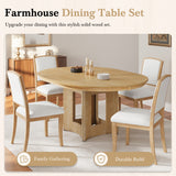 Farmhouse Extendable Round Dining Table Set for 4, 5-Piece Kitchen Table Set with 4 Upholstered Chairs and 16inch Removable Leaf for Small Places