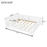 Floor Bed with Slats and Fence, Full Size Montessori Floor Beds with Door, No Box Spring Needed