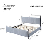 Striped Rubberwood Upholstered Bed