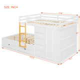 Full Size Bunk Bed with 2 Large Drawers & 5 Small Drawers, MDF & Solid Wood Construction, Modern Storage Design with Small Wardrobe