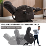 Up to 350 LBS Chenille Power Lift Recliner Chair, Heavy Duty Motion Mechanism with 8-Point Vibration Massage and Lumbar Heating, USB and Type-C Ports, Stainless Steel Cup Holders