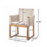 7 Pieces Acacia Wood Outdoor Dining Set with Cushions,Modern 6 Chairs with handwoven cord and 1 Large Table, Dining Furniture Set for Lawn, Backyard, Garden Deck,Poolside,Teak Finish+Light Brown Rope