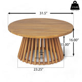 2-Piece Outdoor Patio Set: Sofa with Beige Cushions & Light Brown Rope Back + Round Acacia Wood Coffee Table, Teak Finish, Water Repellent, 600 lbs Sofa Capacity