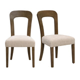 Dining Chairs Set of 2, Upholstered Kitchen Side Chairs with Beige Fabric Seating Light Brown Solid Rubber Wood Legs