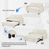 Pull-out Sofa Bed Convertible Couch 2 Seat Loveseat Sofa Modern Sleeper Sofa with Two Throw Pillows and USB Ports for Living Room, Beige