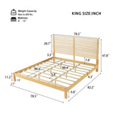 Premium Solid Wood King Size Bed Frame with Headboard,Natural Finish, 600lbs Capacity, for Modern Bedroom,No Box Spring Needed