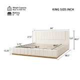 Modern, Minimalist, and Elegant Striped Fabric Bed,Beige