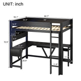 Wood Full Size Gaming Loft Bed with Desk, Storage Shelves, LED and Charging Station