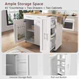 Kitchen Island with Drop Leaf, Kitchen Storage Cart with 3 Tier Pull Out Cabinet Organizer, Internal Storage Rack, Rolling Kitchen Cart on Wheels with Towel Rack, 2 Drawers, for Kitchen