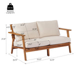 2-Piece Mid-Century Modern Patio Set, Acacia Wood Loveseat & Slatted Coffee Table with Weather-Resistant Cushions