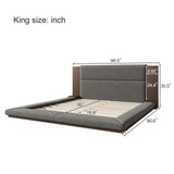 Floor Upholstered Platform Bed with Extended Wood Headboard & Bedside Shelf,No Box Spring Needed