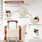 20 Inch Carry On Luggage Set 3 Piece with Spinner Wheels, Lightweight Hardshell ABS Suitcase for Weedend Getaways, Business Travel, White Brown