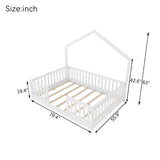 Full Floor Bed with High Rails, Wooden Montessori Bed with Light for Kids, Boys and Girls
