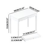 White 35.43" Vanity Desk with Drawer – Modern Makeup Table with Scalloped Front & Gold Knob, Compact Writing Desk with 4 Sturdy Legs for Bedroom, Small Home Office & Apartment Spaces