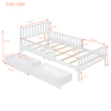 Twin Size Wood Platform Bed with Guardrails on Both Sides and Two Storage Drawers,White