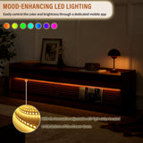 Modern TV Stand with Ample Storage,4 Drawer Design with Tempered Glass ,Built-in Charging Ports and Ambient LED Lighting