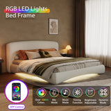 Curved Upholstered Bed with Smart Ambient Lighting,Cream