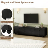 Cream Style TV Stand with Arched Doors & 2 Drawers for TVs up to 75", Minimalist Media Console with Rebound Device, Entertainment Center with 5 Iron Round Legs for Living Room, Bedroom