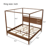 Solid Wood Canopy Bed Frame Four Posters Bed No Box Spring Needed,King Size,Walnut