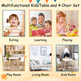 Kids Table and 2 Chairs Set, 3 Pieces Rabbit Themed Toddler Table and Chair Set, Children Wooden Activity Play Table Set Solid Wood Legs