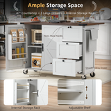 Farmhouse Kitchen Island with Power Outlet, Kitchen Storage Island with Internal Storage Rack, Drop Leaf, Spice Rack, Rolling Kitchen Cart on Wheels, for Home, Kitchen and Dining Room