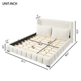 King Size Upholstered Platform Bed with 2 Pillows, White