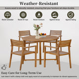 5-Piece Outdoor Dining Set with 4 Acacia Wood Chairs,47.2" Round Dining Table with Slatted Design, Ideal for Patios, Gardens, Poolsides, and Lawn Areas & Indoor